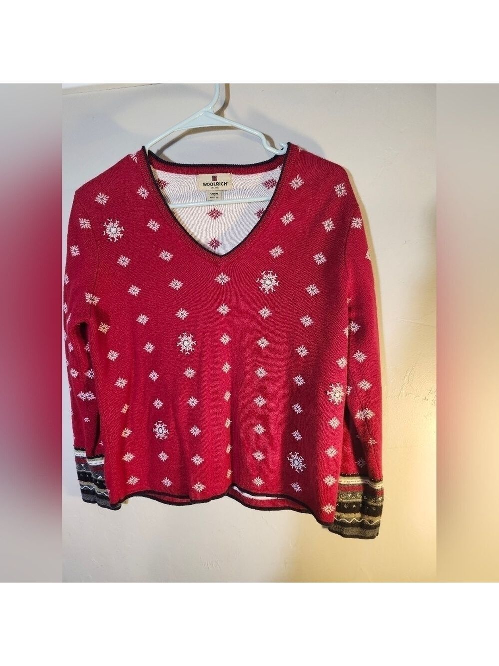 Woolrich snowflake embroidered sweater V-neck vintage cotton blend sz Sp
